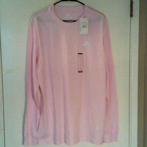 NEW NIKE SPORTSWEAR "Club Embroidered LS Tee" MEN'S PINK T-SHIRT L 655214-995 - Picture 1 of 7